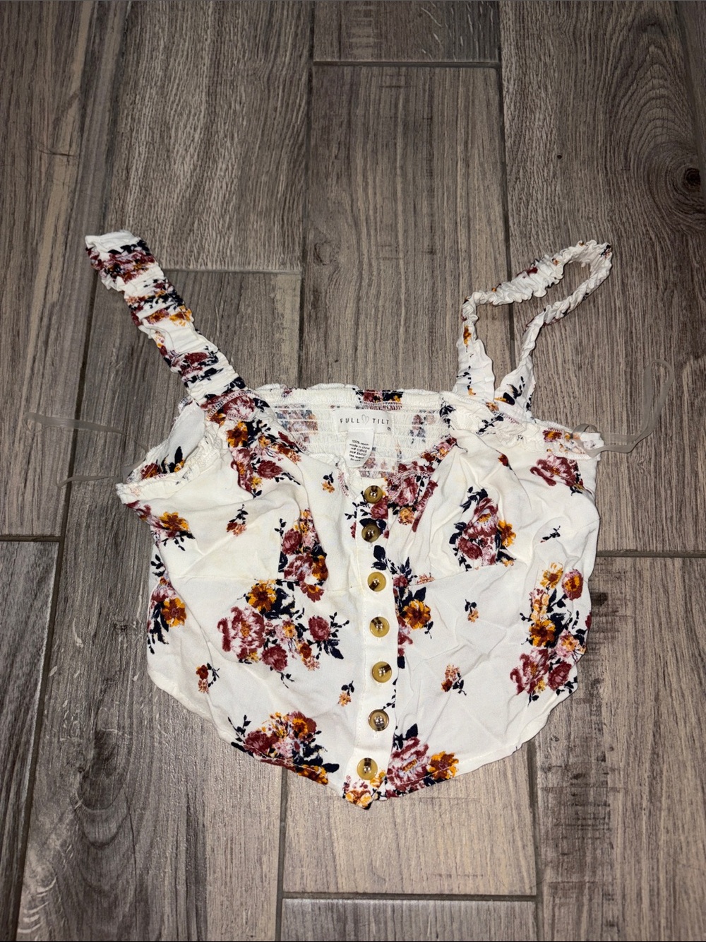 TILT Floral Button-Front Cropped Tank